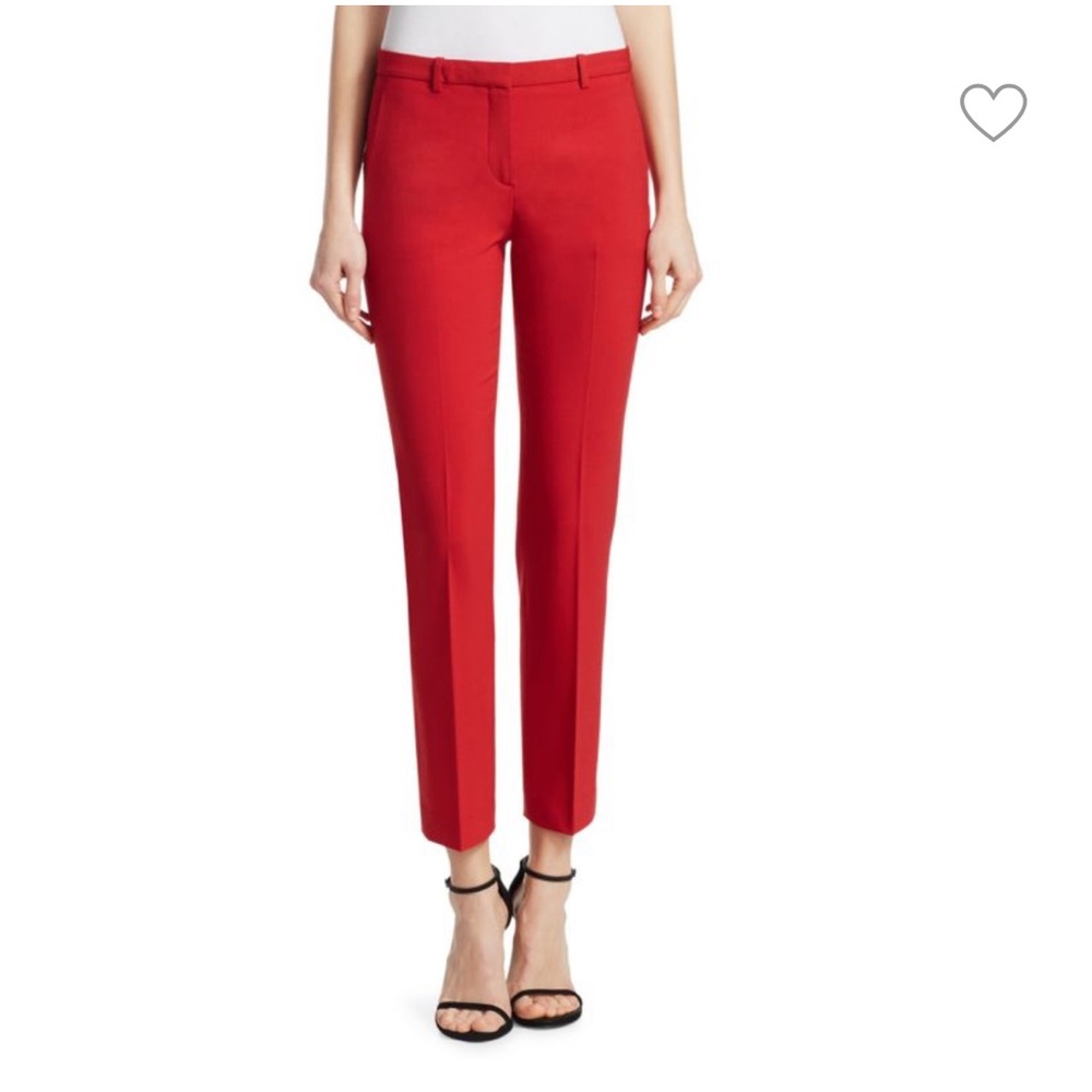 Theory Red Straight Leg Wool Hartsdale Classic Pants